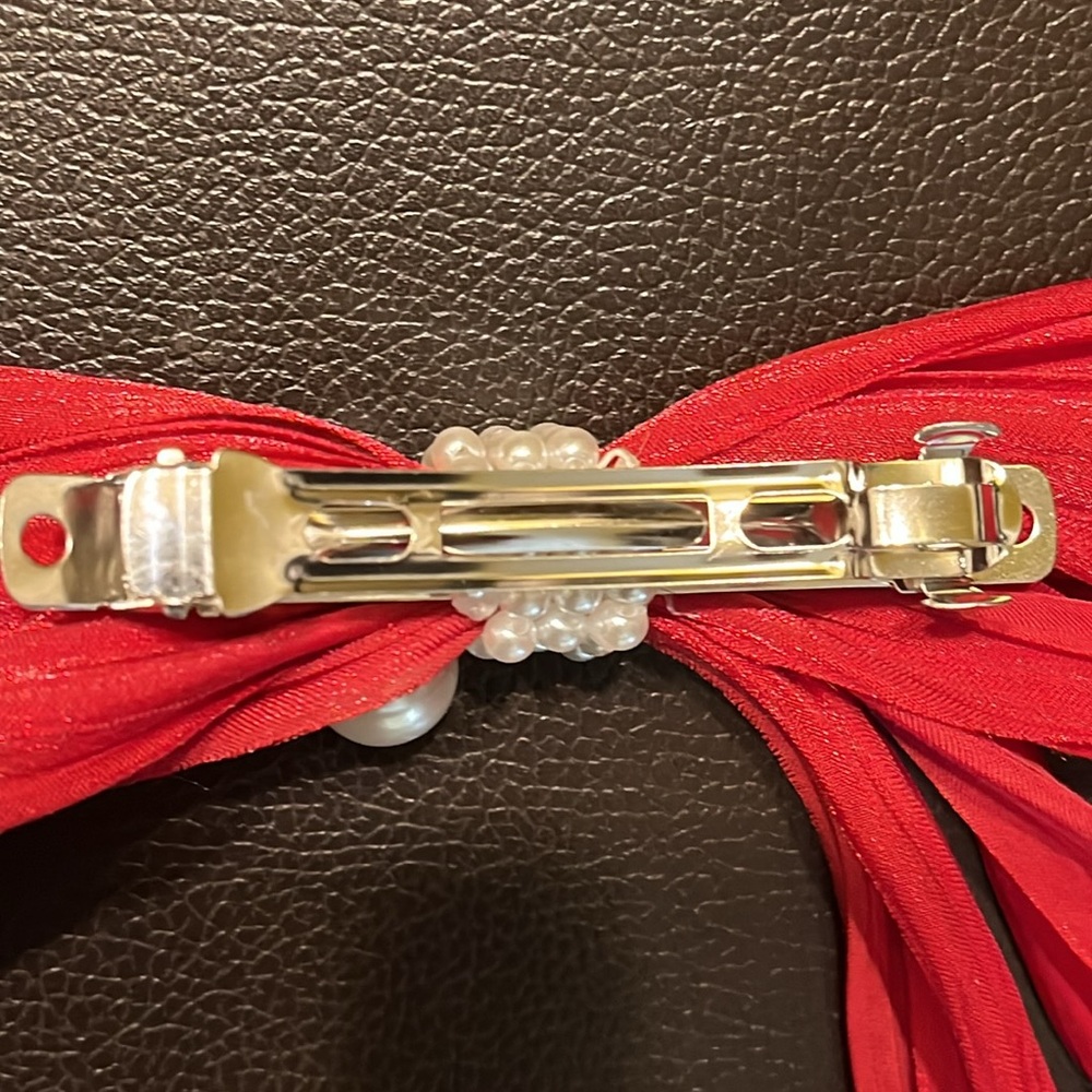 Elegant Sheer Pearl Bow Hair Clip Set of 3 – Lavender, Cranberry & Black | New - Picture 8 of 9